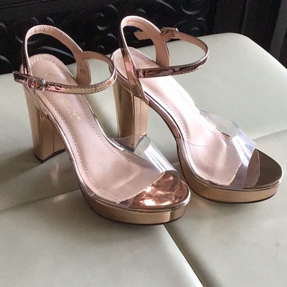 Rose gold metallic heels